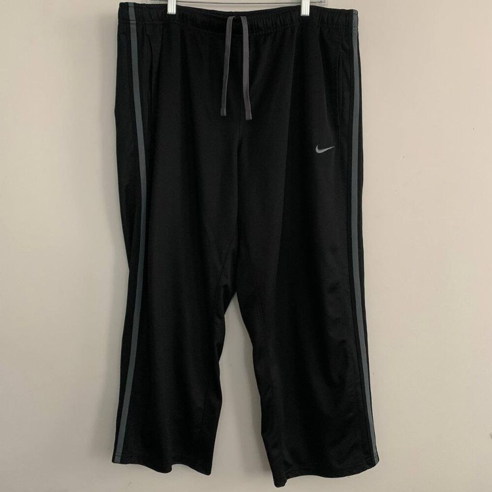 Nike Men's 2XL Black Gray Stripe Track Pants Drawstring Athletic Swoosh Sz XXL
